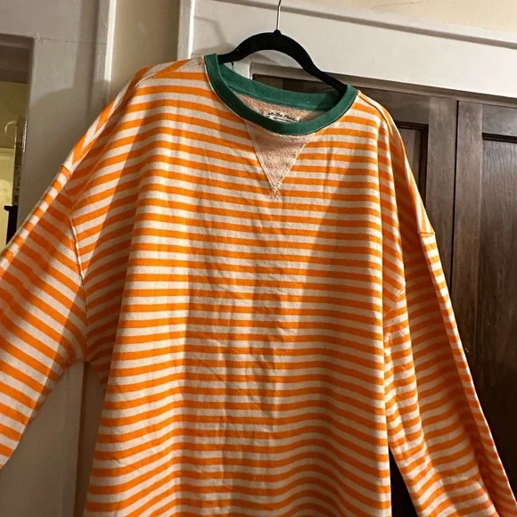 NWOT free people Large striped crewneck orange and green- never worn - Picture 3 of 5
